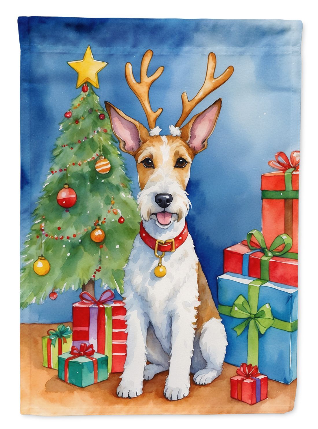 Fox Terrier Christmas Reindeer Garden Flag Mailbox Flag Decorative Yard Flag Banner Outside Patio Artwork Yard Flower Beds, Garden Size, Multicolor_maomaolike.com