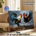 Fighting Roosters Painting Poster, Vibrant Realistic Oil Painting Style Poster, Dynamic Rainy Scene With Clashing Roosters, Eye-catching Rustic Decor_maomaolike.com
