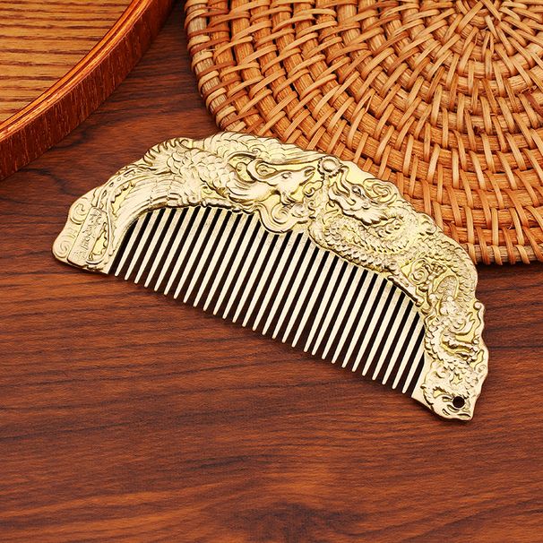 Pure Brass Dragon And Phoenix Exquisite Comb Holiday Gift Travel Portable Metal Craft Small Item For Stall Display_maomaolike.com
