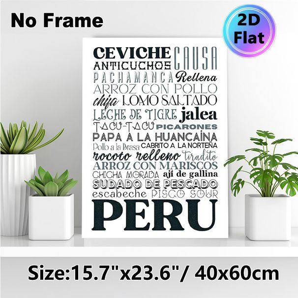 Peruvian Cuisine Typography Painting Poster, Stylish Monochromatic Text Art Poster, Showcases Classic Peruvian Dish Names, Ideal For Dining Rooms And_maomaolike.com