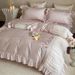 Girlish Pink All-Cotton Long-Staple Four-Piece With Beautiful Embroidered Floral Pure Cotton Ruffled Bedding Set_maomaolike.com