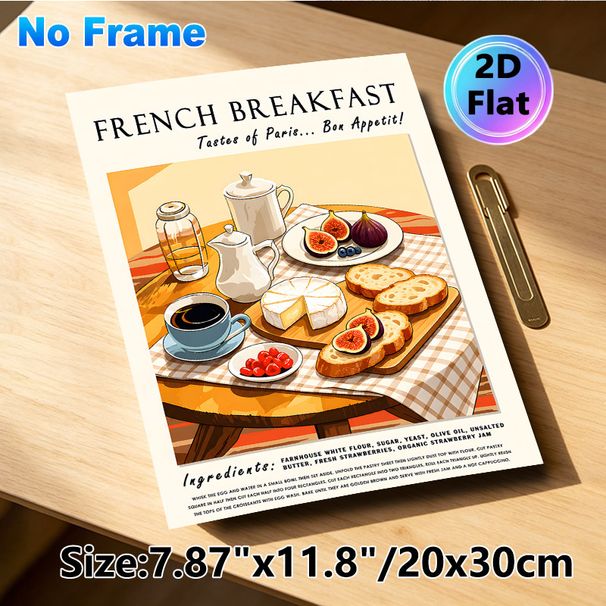 French Breakfast Painting Poster, Warm-toned Retro Style Gourmet Breakfast Spread Poster, Cozy Culinary-themed Decor, Ideal For Kitchen And Dining_maomaolike.com