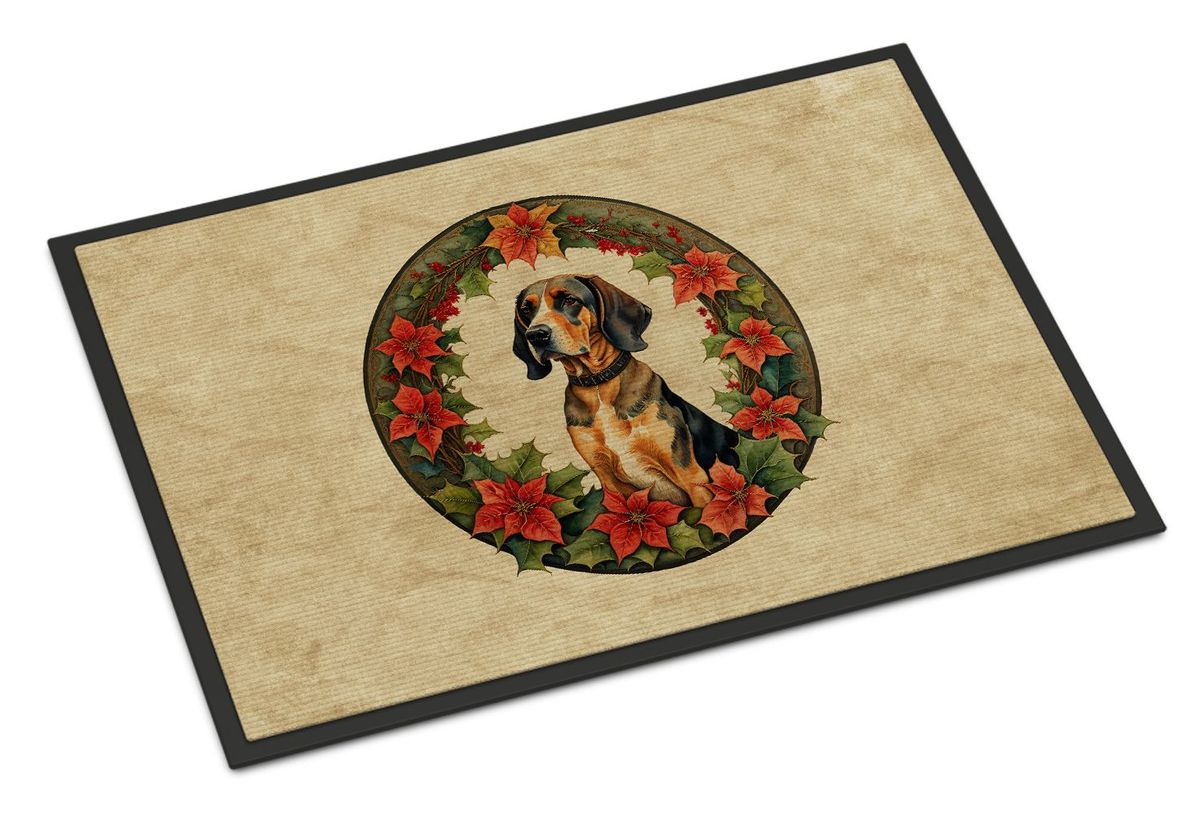 American English Coonhound Christmas Flowers Doormat Front Door Mat Indoor Outdoor Rugs For Entryway, Non Slip Washable Low Pile, 24H X 36W_maomaolike.com