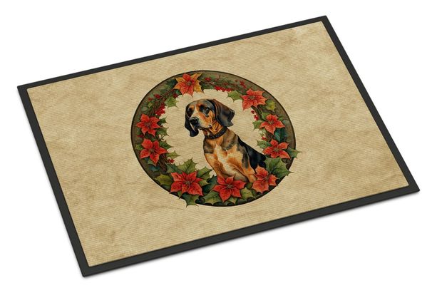 American English Coonhound Christmas Flowers Doormat Front Door Mat Indoor Outdoor Rugs For Entryway, Non Slip Washable Low Pile, 24H X 36W_maomaolike.com