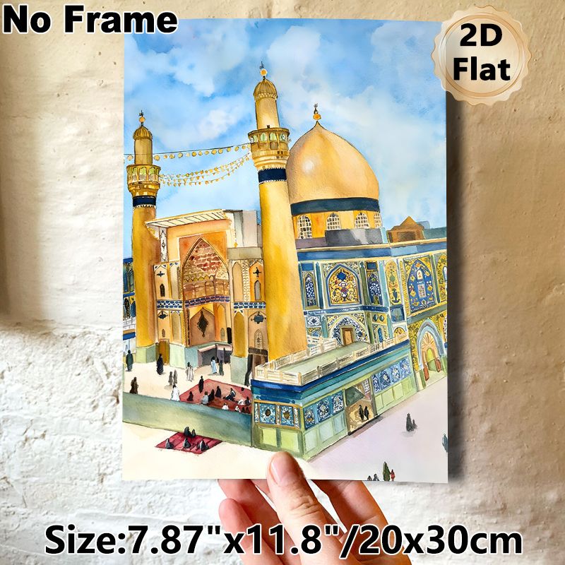 Mosque Themed Painting Poster, Soft Watercolor Style Intricate Islamic Architecture Scene Poster, Exquisite Cultural Decor Ideal For Living Room_maomaolike.com