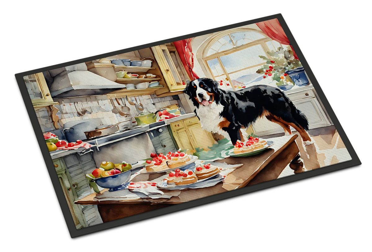 Bernese Mountain Dog Christmas Cookies Doormat Front Door Mat Indoor Outdoor Rugs For Entryway, Non Slip Washable Low Pile, 24H X 36W_maomaolike.com