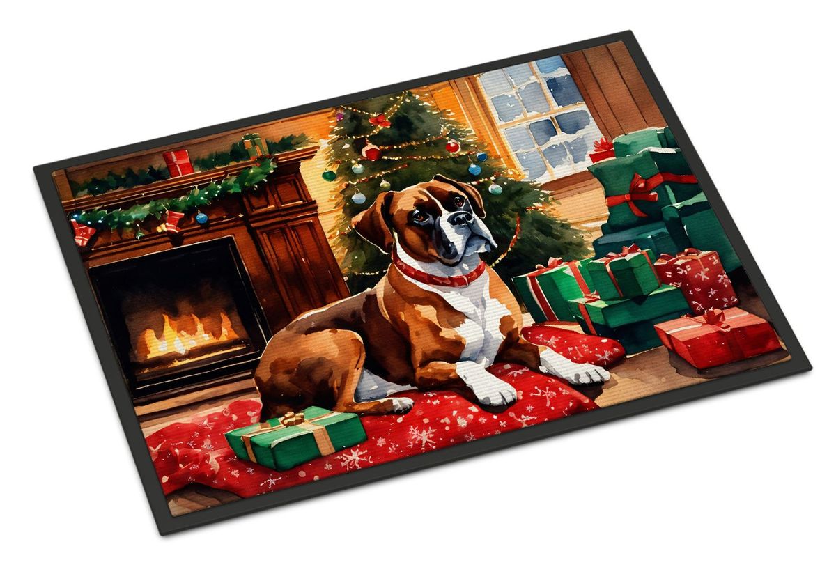 Boxer Cozy Christmas Doormat Front Door Mat Indoor Outdoor Rugs For Entryway, Non Slip Washable Low Pile, 24H X 36W_maomaolike.com