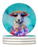 Hippie Animal Sheep Large Sandstone Coasters Pack Of 4 Absorbent Round Coasters Decor Gifts For Men Or Women, 4 In, Multicolor_maomaolike.com