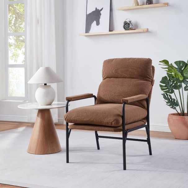Modern Accent Chair, Reclining Chair With Adjustable Backrest, Corduroy Chair With Metal Frame, Reading Chair, Comfy Lounge Chair For Living Room, Bedroom, Office, Brown_maomaolike.com