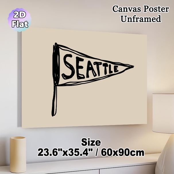 Seattle Pennant Painting Poster, Hand-drawn Minimalist Line Art Poster, Adds Gentle Local Charm, Ideal For Living Room, Bedroom Or Entryway_maomaolike.com