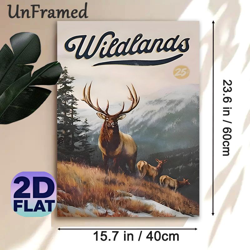 Wildlands Elk Wilderness Painting Poster, Vintage Scenic Snow-capped Mountain & Elk Herd Poster, Rustic Natural Decor Ideal For Living Room, Cabin And_maomaolike.com