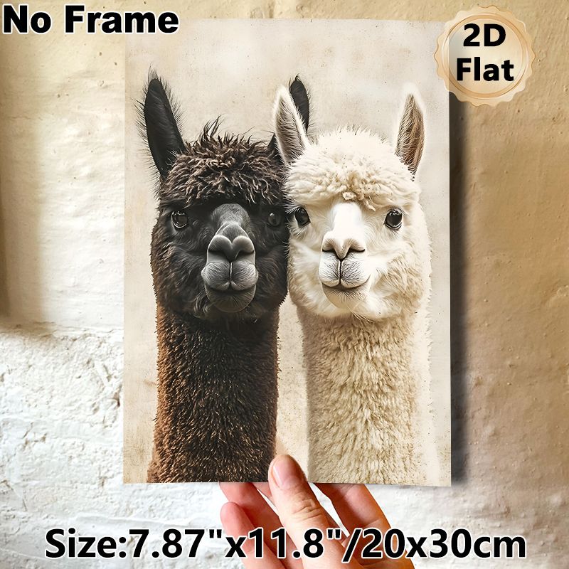 Alpaca Themed Painting Poster, Warm-toned Realistic Cute Alpaca Pair Scene Poster, Charming Animal Artwork Ideal For Living Room, Bedroom And Office_maomaolike.com