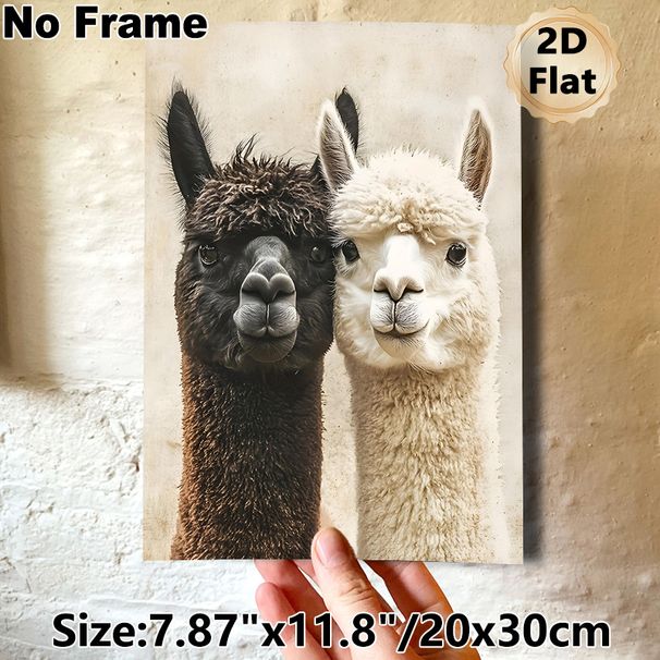 Alpaca Themed Painting Poster, Warm-toned Realistic Cute Alpaca Pair Scene Poster, Charming Animal Artwork Ideal For Living Room, Bedroom And Office_maomaolike.com