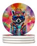 Hippie Animal Raccoon Large Sandstone Coasters Pack Of 4 Absorbent Round Coasters Decor Gifts For Men Or Women, 4 In, Multicolor_maomaolike.com