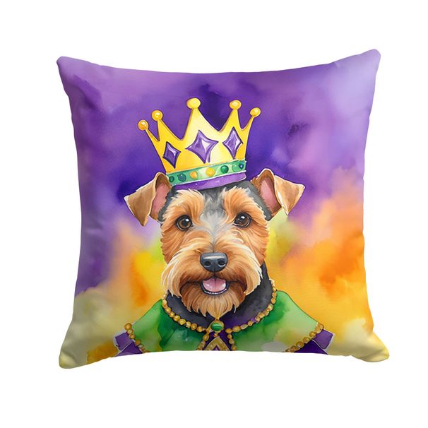 Welsh Terrier King Of Mardi Gras Throw Pillow Machine Washable, Indoor Outdoor Decorative Pillow For Couch, Bed Or Patio, 18Hx18W_maomaolike.com