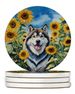 Alaskan Malamute In Sunflowers Large Sandstone Coasters Pack Of 4 Absorbent Round Coasters Decor Gifts For Men Or Women, 4 In, Multicolor_maomaolike.com
