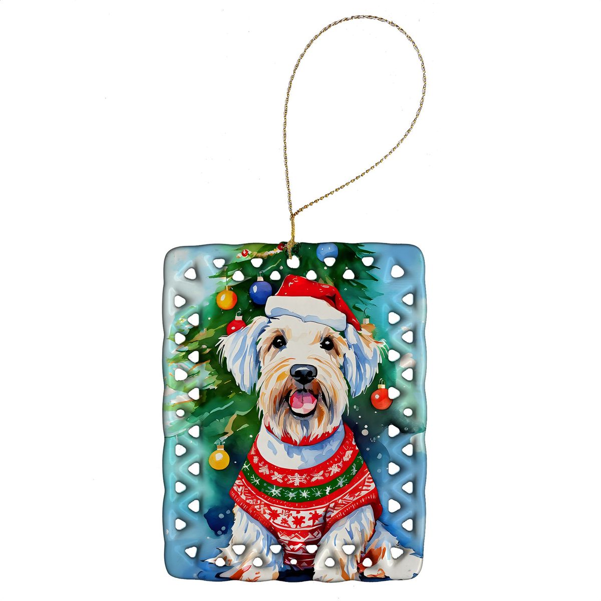 Sealyham Terrier Christmas Porcelain Ornament Christmas Tree Hanging Decorations For Home Christmas Holiday, Rectangle, Gift, Multicolor_maomaolike.com