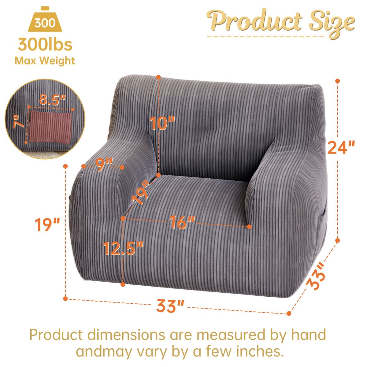 Bean Bag Chairs For Adults And Kids - Bean Bag Sofa With Tufted Soft Stuffed Filling For Living Room,Bedroom Accent Sofa Chair With Pocket_maomaolike.com