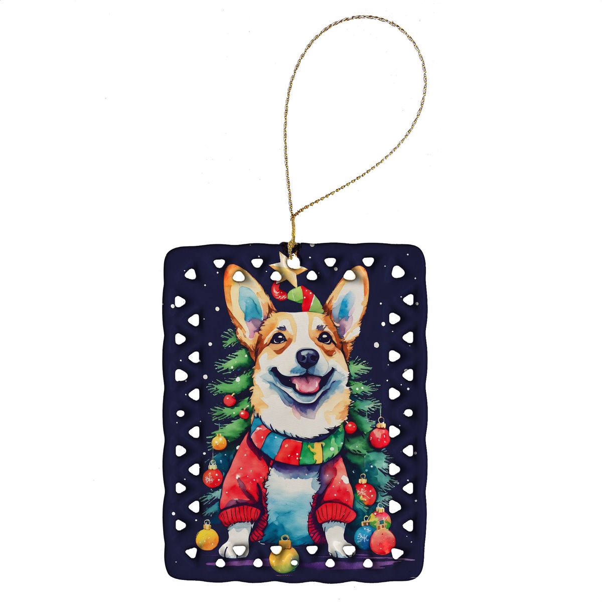 Corgi Christmas Porcelain Ornament Christmas Tree Hanging Decorations For Home Christmas Holiday, Rectangle, Gift, Multicolor_maomaolike.com