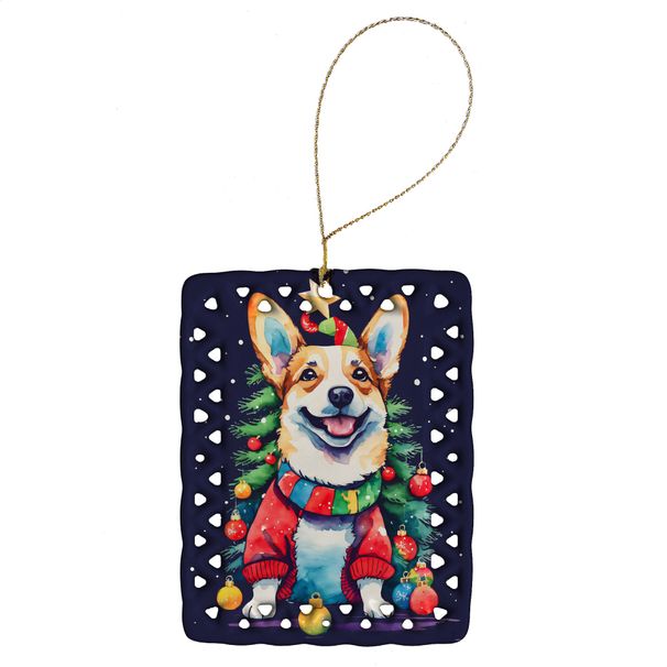 Corgi Christmas Porcelain Ornament Christmas Tree Hanging Decorations For Home Christmas Holiday, Rectangle, Gift, Multicolor_maomaolike.com