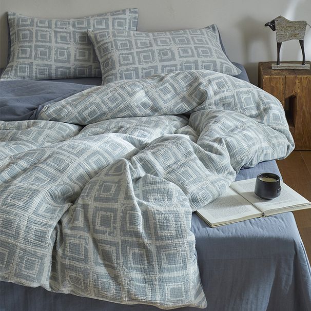Wholesale INS Japanese Simple Plaid Soft Cotton Three-Layer Gauze Four-Piece All-Cotton Retro Nordic Style 4-Piece Set_maomaolike.com