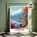 Vancouver Canada Cityscape Painting Poster, Vibrant Retro Travel Style Poster, Scenic Coastal Urban Scene With Fall Foliage & Snow-capped Mountains_maomaolike.com