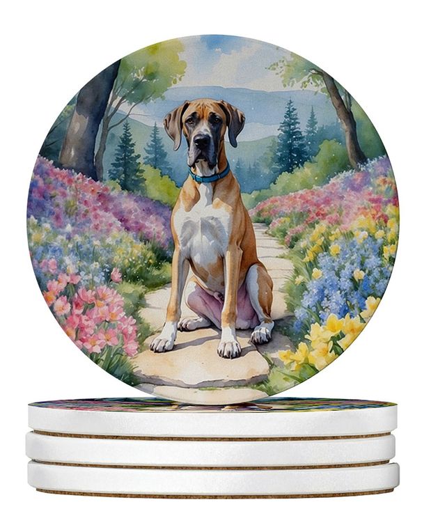 Great Dane Spring Path Large Sandstone Coasters Pack Of 4 Absorbent Round Coasters Decor Gifts For Men Or Women, 4 In, Multicolor_maomaolike.com