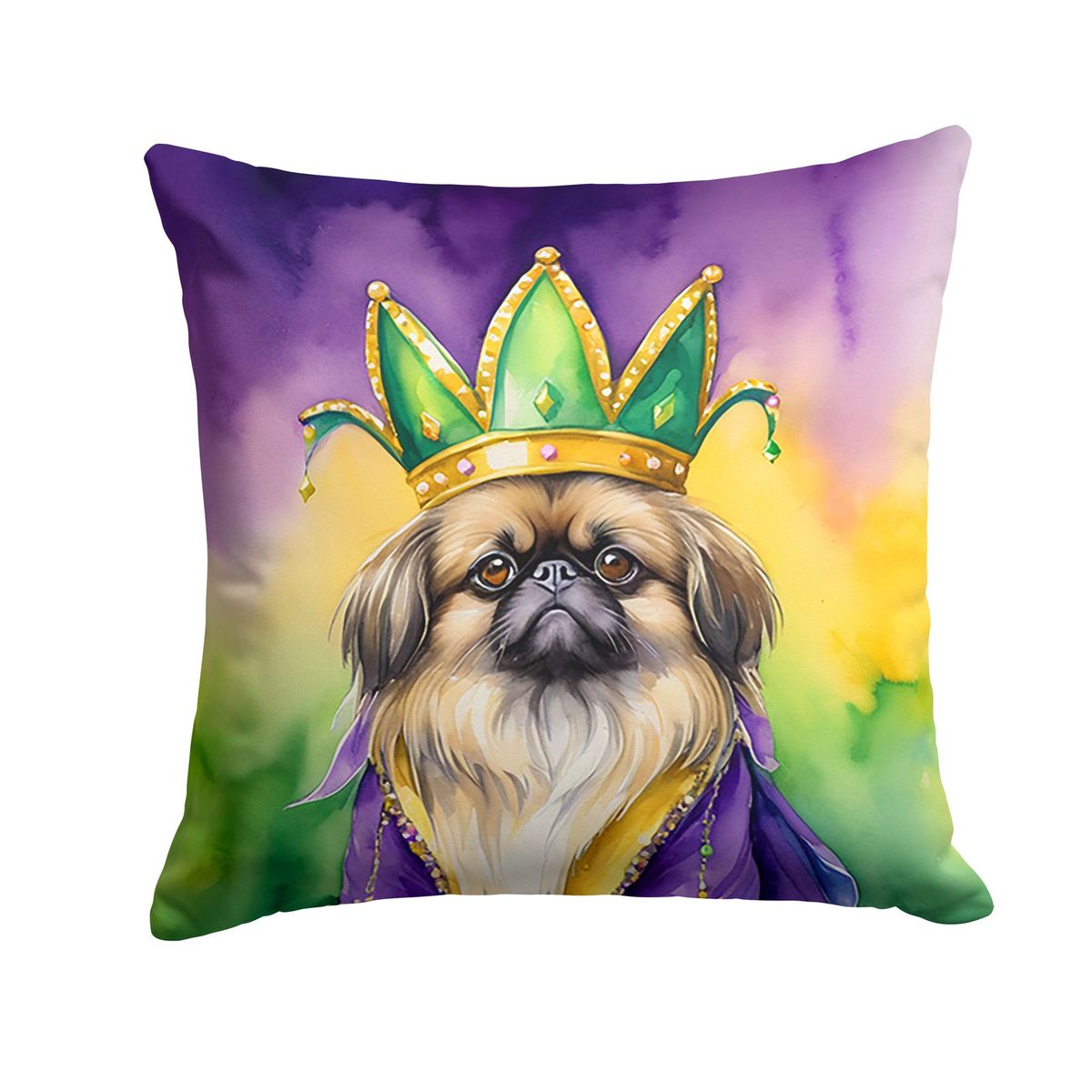 Pekingese King Of Mardi Gras Throw Pillow Machine Washable, Indoor Outdoor Decorative Pillow For Couch, Bed Or Patio, 18Hx18W_maomaolike.com