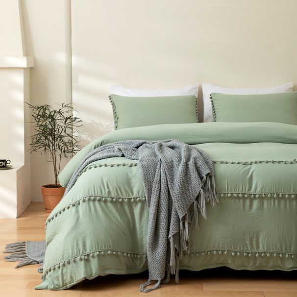Bohemian Charm Bedding Collection - Twin/Queen Sizes With Pom-Pom Trim & Textured Throw | Premium Fiberglass Sheets_maomaolike.com