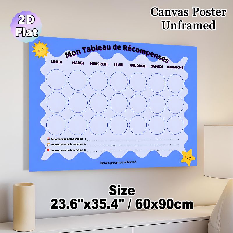 French Weekly Reward Chart Painting Poster, Cheerful Cartoon Sun & Star Themed Poster, Blank Circle Layout For Tracking Weekly Achievements, Ideal For_maomaolike.com