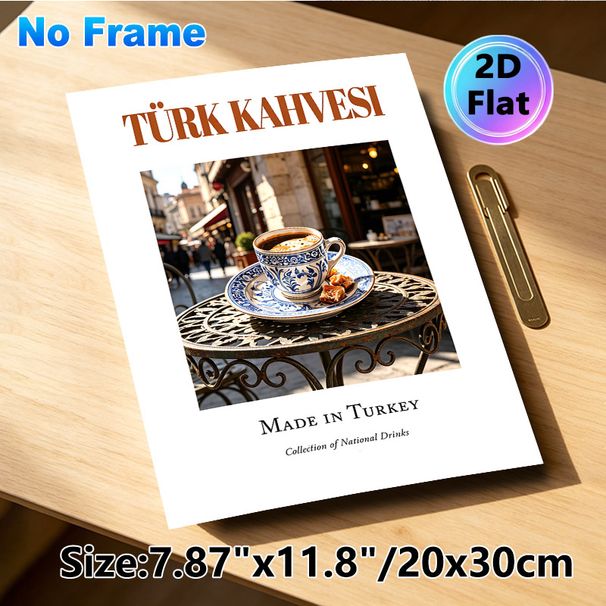 Turkish Coffee Themed Painting Poster, Warm-toned Vintage Outdoor Café Scene Poster, Showcases Authentic Turkish Coffee Culture, Ideal For Café_maomaolike.com