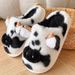 Women's Winter Warm Cartoon Cow Closed Toe Non Slip Furry House Shoes Women Indoor Bedroom Thick Sole Plush Slippers_maomaolike.com