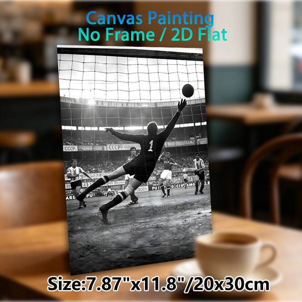 Vintage Soccer Goalkeeper Painting Poster, Monochrome Retro Soccer Match Scene Poster, Captures Intense Sports Action, Ideal For Game Rooms, Sports_maomaolike.com