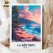 La Reunion Beach Sunset Travel Landscape Painting Poster, Vibrant Retro Tropical Coastal Scene Poster, Brings Serene Tropical Ambiance, Ideal For_maomaolike.com