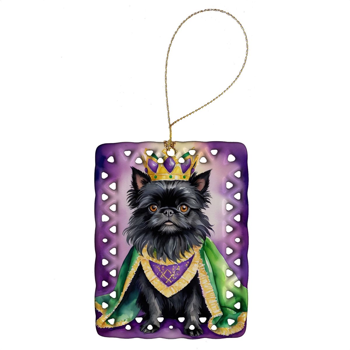 Affenpinscher King Of Mardi Gras Porcelain Ornament Christmas Tree Hanging Decorations For Home Christmas Holiday, Rectangle, Gift, Multicolor_maomaolike.com