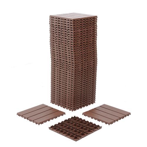Plastic Interlocking Deck Tiles,44 Pack Patio Deck Tiles,12"x12" Square Waterproof Outdoor All Weather Use, Patio Decking Tiles For Poolside Balcony Backyard, Brown_maomaolike.com