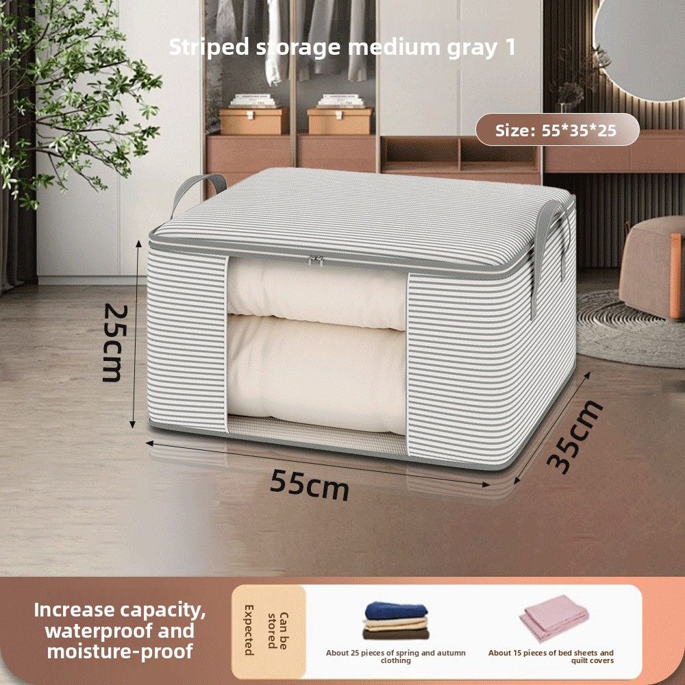 Quilt Storage Bag Stripe Installation-Free Large Capacity Clothes Quilt Moving Packing Artifact Moisture-Proof And Dustproof Storage_maomaolike.com