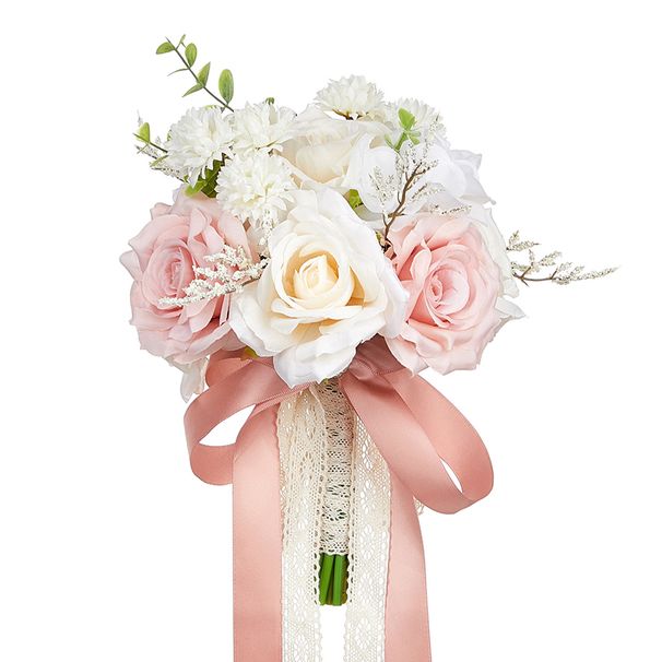 Festive & Party Supplies Bride Bridesmaid Wedding Bouquet White Champagne Artificial Rose Simulation Decoration Bow Tassel Bouquet_maomaolike.com