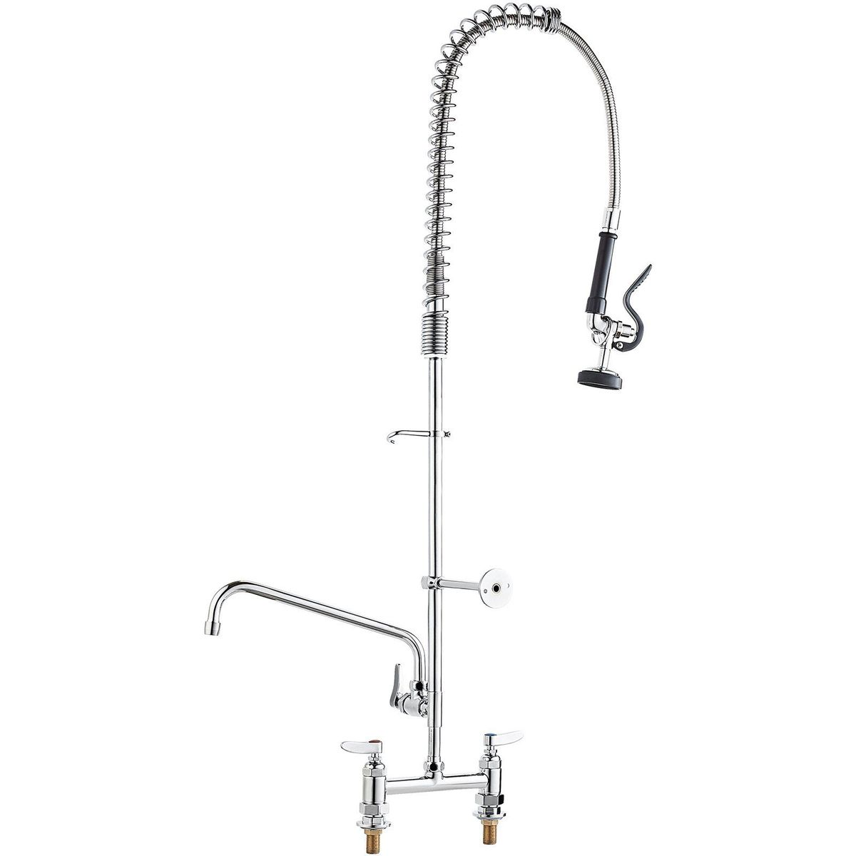 VEVOR Commercial Faucet With Pre-Rinse Sprayer, 44" Height, 8" Center, 12" Swing Spout, Deck Mount Kitchen Sink Faucet, Brass Constructed Device With Pull Down Spray, For 1/2/3 Compartment Sink_maomaolike.com