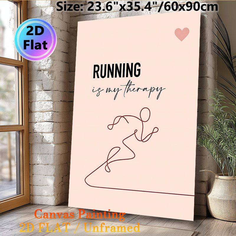 Running Themed Painting Poster, Minimalist Line Art & Typography Poster, Featuring "Running Is My Therapy" Quote, Ideal For Gym, Home Wall Decor_maomaolike.com