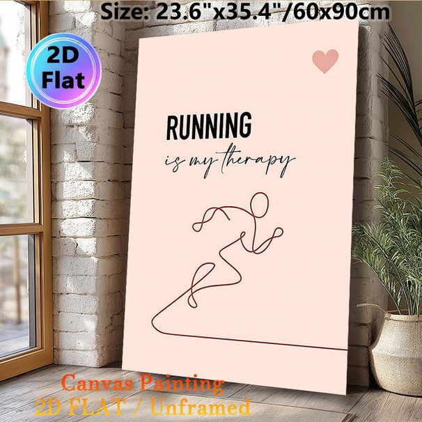 Running Themed Painting Poster, Minimalist Line Art & Typography Poster, Featuring "Running Is My Therapy" Quote, Ideal For Gym, Home Wall Decor_maomaolike.com