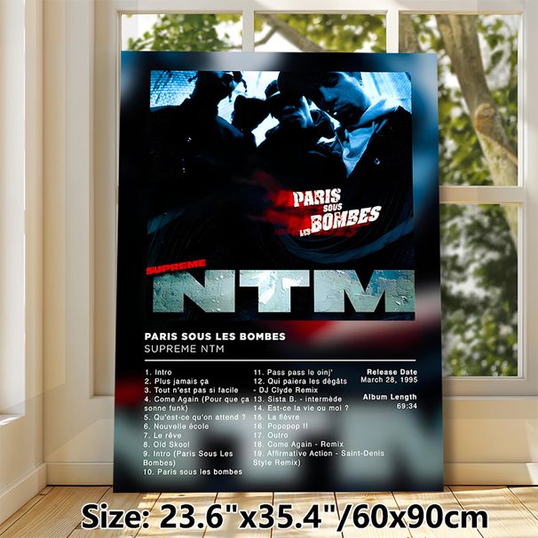 French Hip-Hop Album Tracklist Painting Poster, Moody Dark-blue Themed Album Art Poster, Retro Music Collection Decor Suitable For Home Studio, Music_maomaolike.com