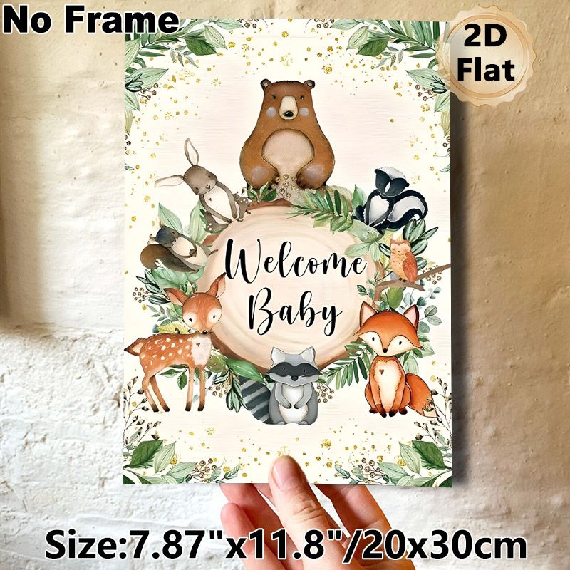 Woodland Animals Welcome Baby Painting Poster, Watercolor Whimsical Forest Creatures Poster, Warm Welcoming Decor Ideal For Baby Shower, Home Wall_maomaolike.com