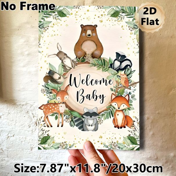 Woodland Animals Welcome Baby Painting Poster, Watercolor Whimsical Forest Creatures Poster, Warm Welcoming Decor Ideal For Baby Shower, Home Wall_maomaolike.com