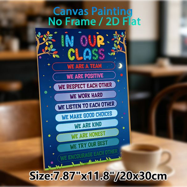 Classroom Rules Painting Poster, Vibrant Night-themed Colorful Motivational Text Poster, Conveys Positive Class Values To Foster A Harmonious Learning_maomaolike.com