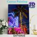 Neon Coastal Hotel Night View Painting Poster, Vibrant Retro Neon-lit Scene Poster, Eye-catching Colorful Resort With String-lighted Palm Trees_maomaolike.com
