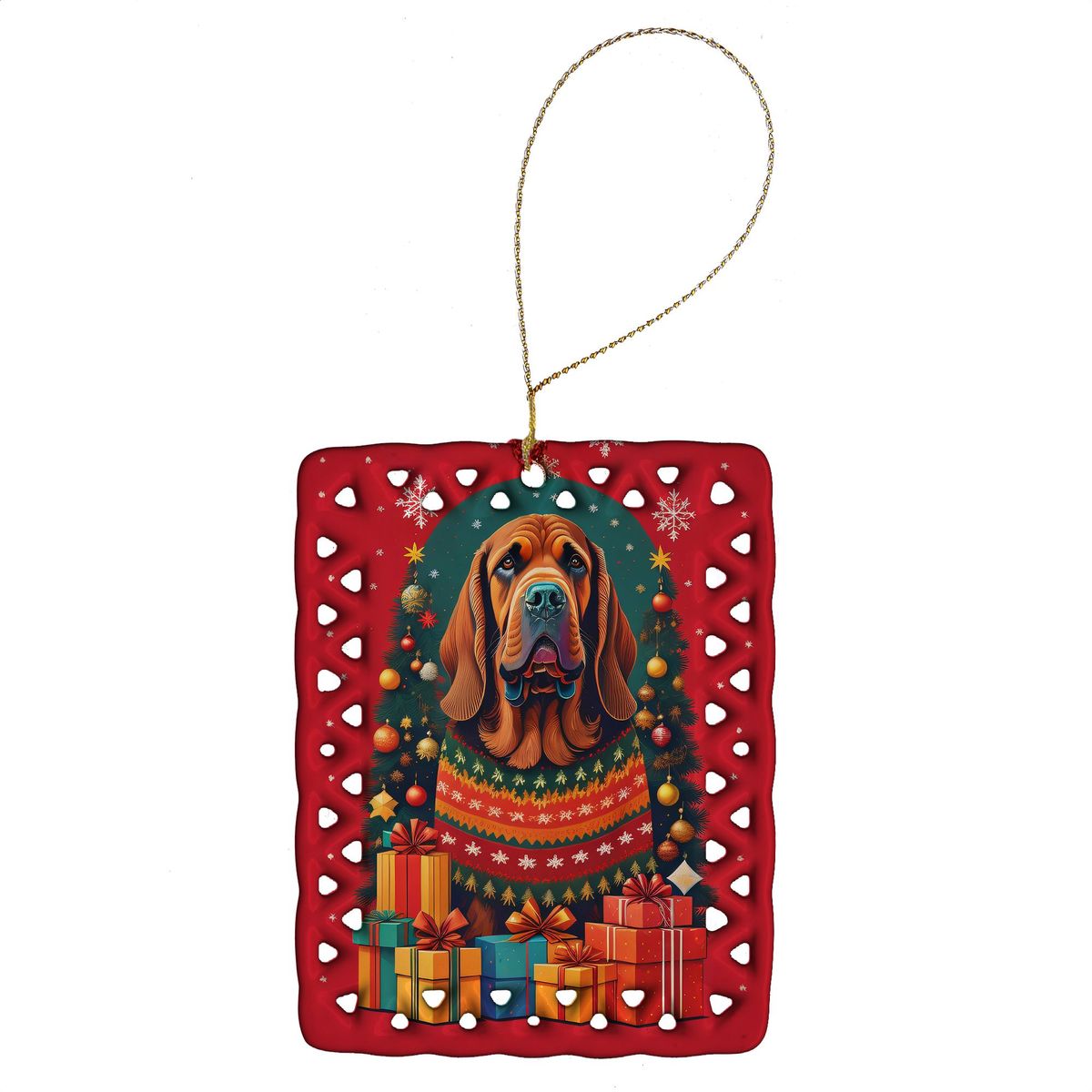 Bloodhound Holiday Christmas Porcelain Ornament Christmas Tree Hanging Decorations For Home Christmas Holiday, Rectangle, Gift, Multicolor_maomaolike.com