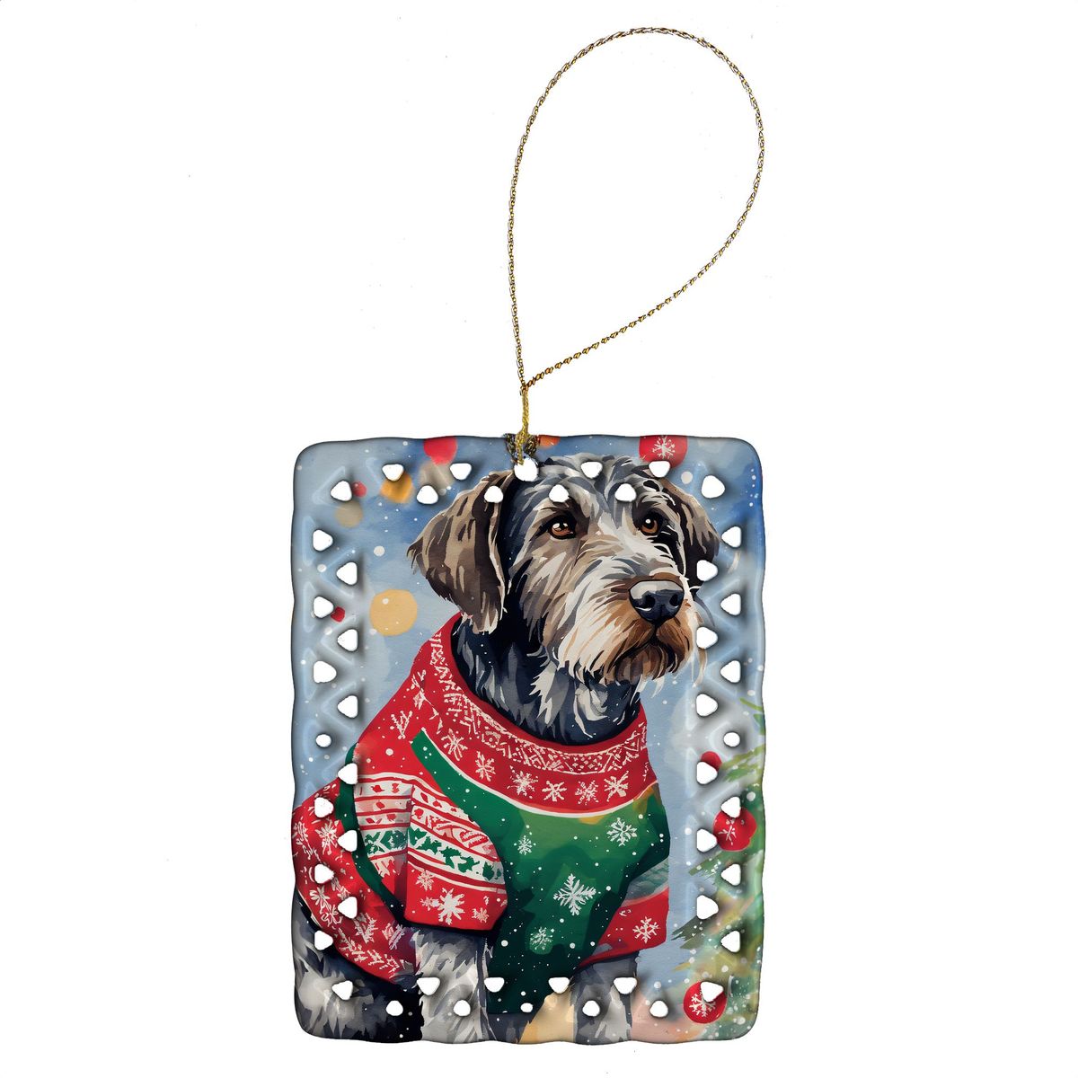 German Wirehaired Pointer Christmas Porcelain Ornament Christmas Tree Hanging Decorations For Home Christmas Holiday, Rectangle, Gift, Multicolor_maomaolike.com