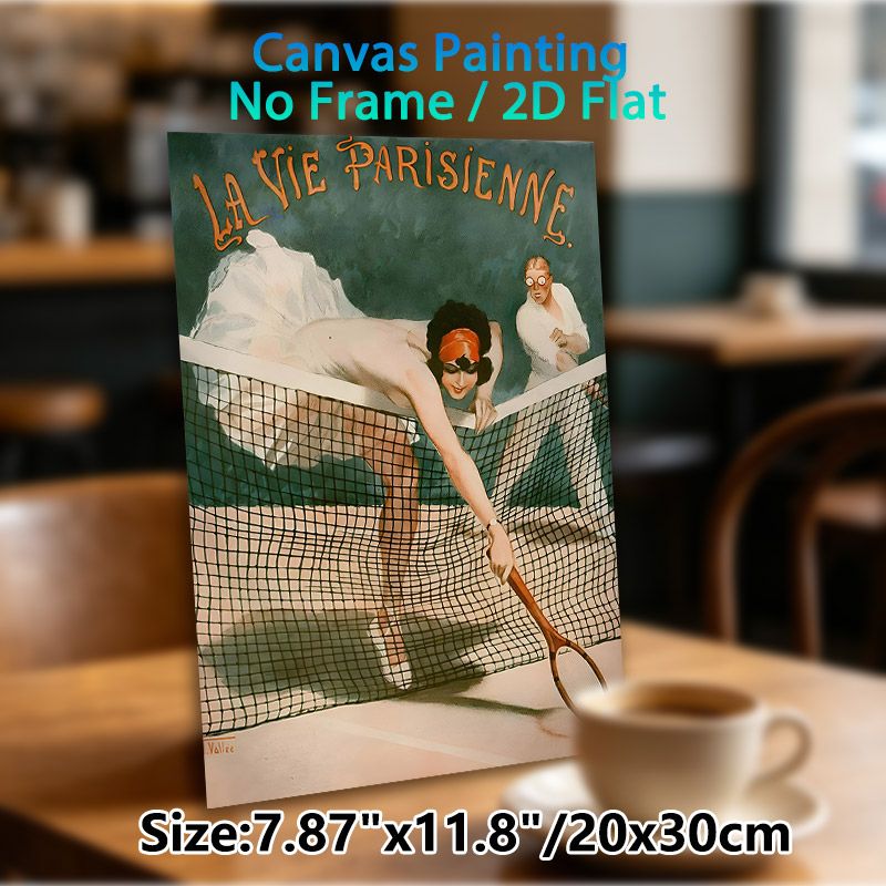 Vintage Parisian Tennis Painting Poster, Retro Art Deco Style "La Vie Parisienne" Tennis Scene Poster, Nostalgic Artistic Piece Ideal For Living Room_maomaolike.com