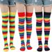 Unisex Rainbow striped socks Holiday party stockings Colorful over-the-knee stockings women's socks party stockings_maomaolike.com
